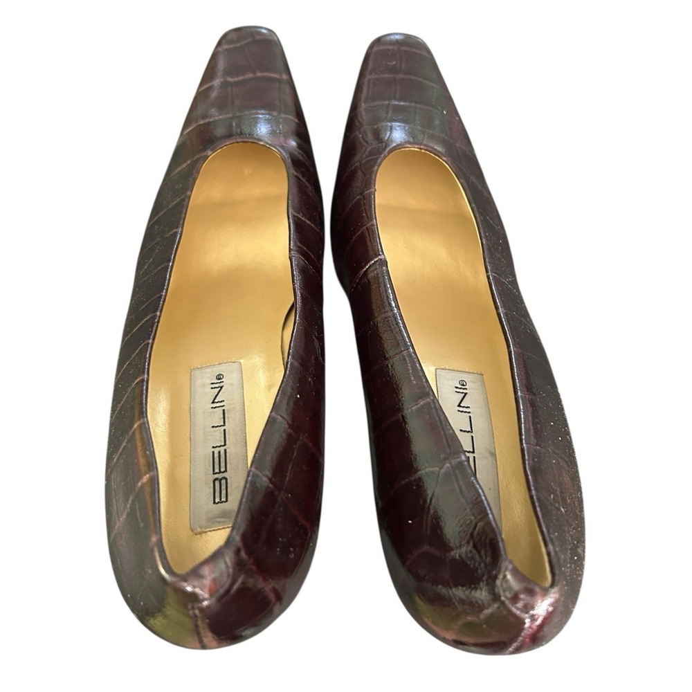 Bellini Colette Leather Croc Embossed Heeled Pumps Womens Sz 11M Burgundy Brown - Picture 9 of 12